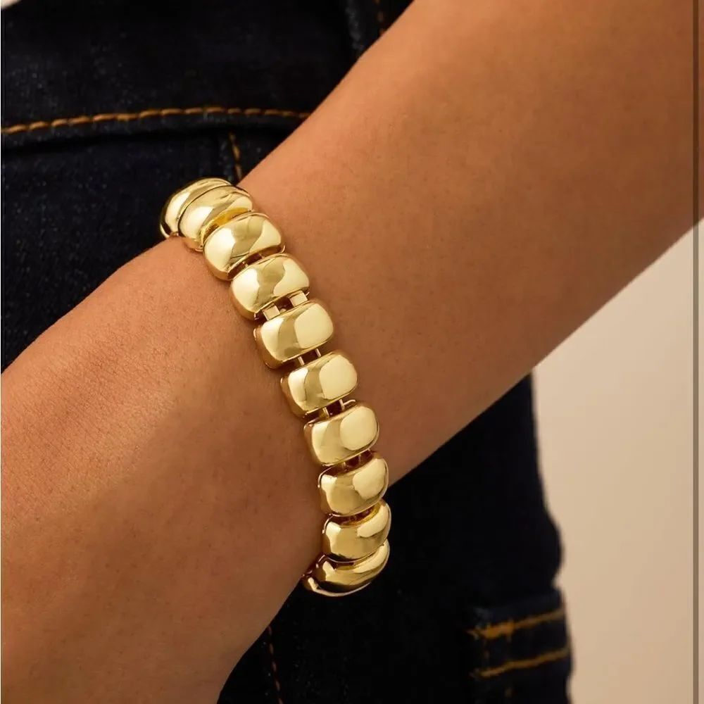 14k Gold Plated Chunky Ribbed Bracelet